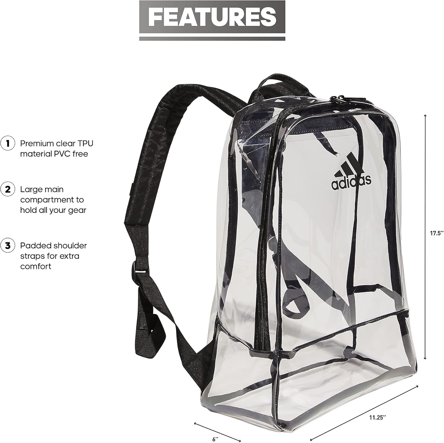 adidas Backpack, Clear/Black, One Size, Clear/Black, One adidas Backpack, Clear/Black, One Size, Clear/Black, One